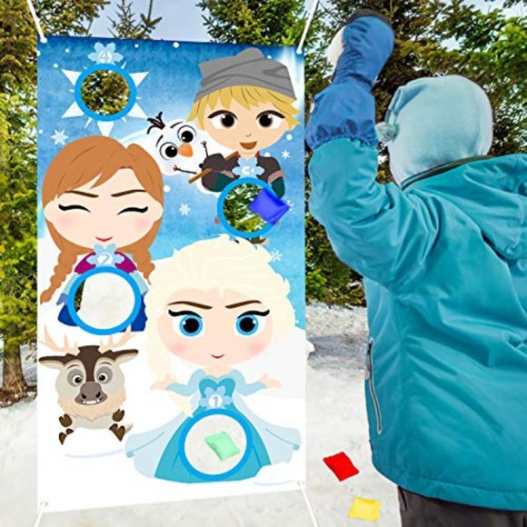 Frozen Toss Game Banner with 4 Bean Bags, Snow Queen Elsa Anna Party Games Activ - Picture 2 of 6